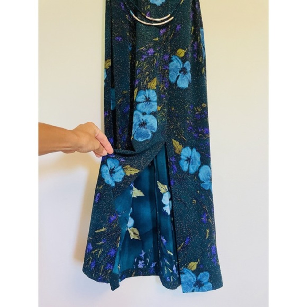 90's‎ Lurex Metallic Shimmer Floral Fitted Maxi Dress. Size 5/6. Front Slit. - Picture 5 of 11